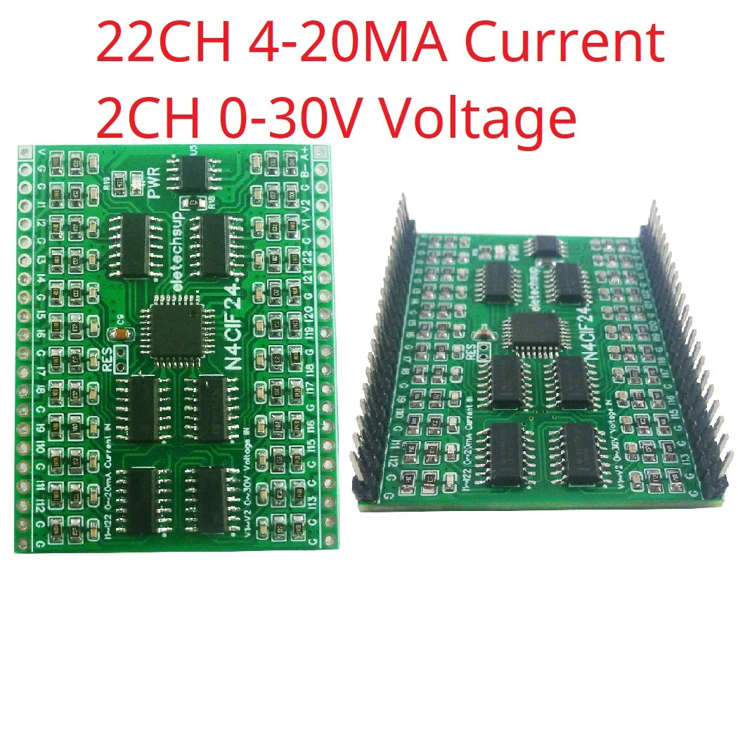 N4CID08/N4CIE16/N4CIF24 8-24CH 4-20mA/0-30V to RS485 Converter – 2.54mm Pin Modbus RTU Analog Input ADC Collector Board for PLC SCADA DCS