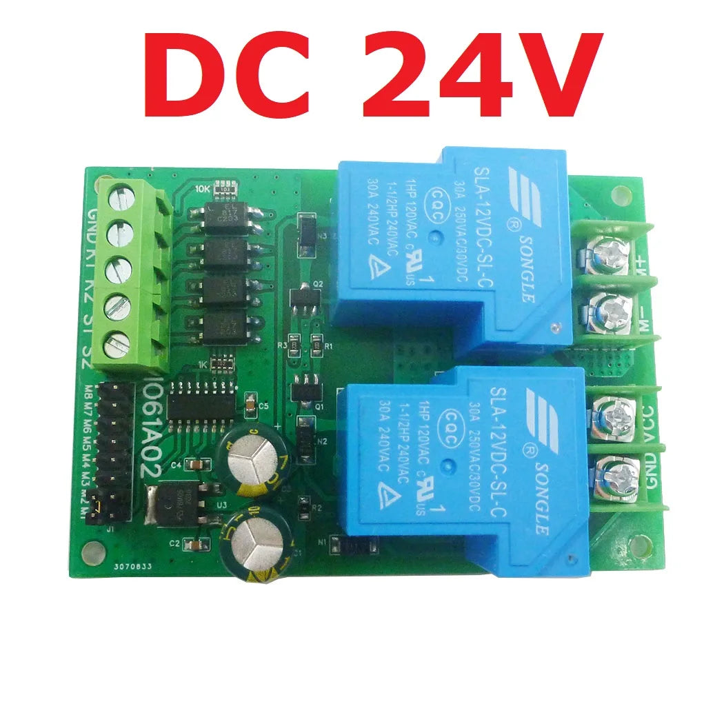 IO61A02 30A DC Motor Forward Reverse Controller – 12V/24V Multifunction Relay Board with Limit Switch Input for Garage Door Crane Elevator