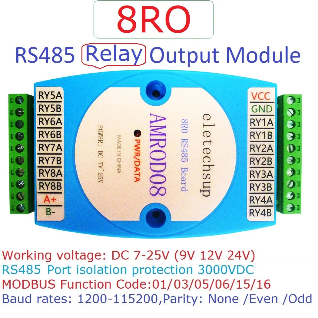 AMDIB16/AMIOA08 8DI-8DO/16DI-16DO RS485 Modbus RTU PLC Expansion Board – DC 9-24V Isolated Digital I/O with 3000VDC Protection