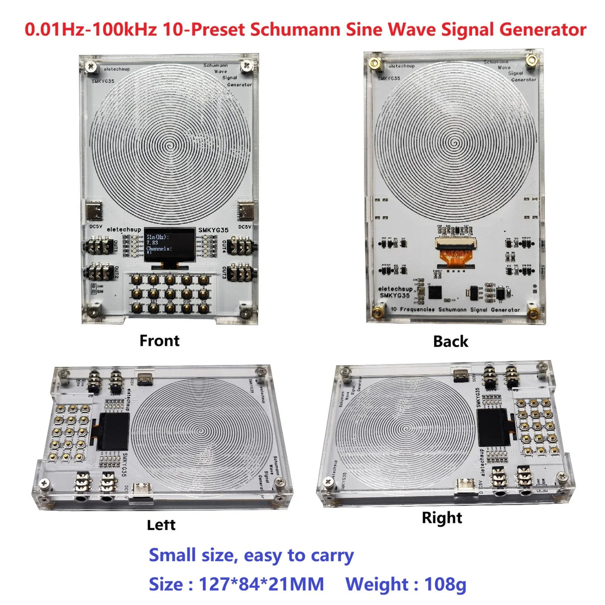 SMKYG35 10-Channel Schumann Resonance Frequency Generator – 0.01Hz–100kHz Adjustable Pure Sine Wave Signal Generator for Meditation & Sleep
