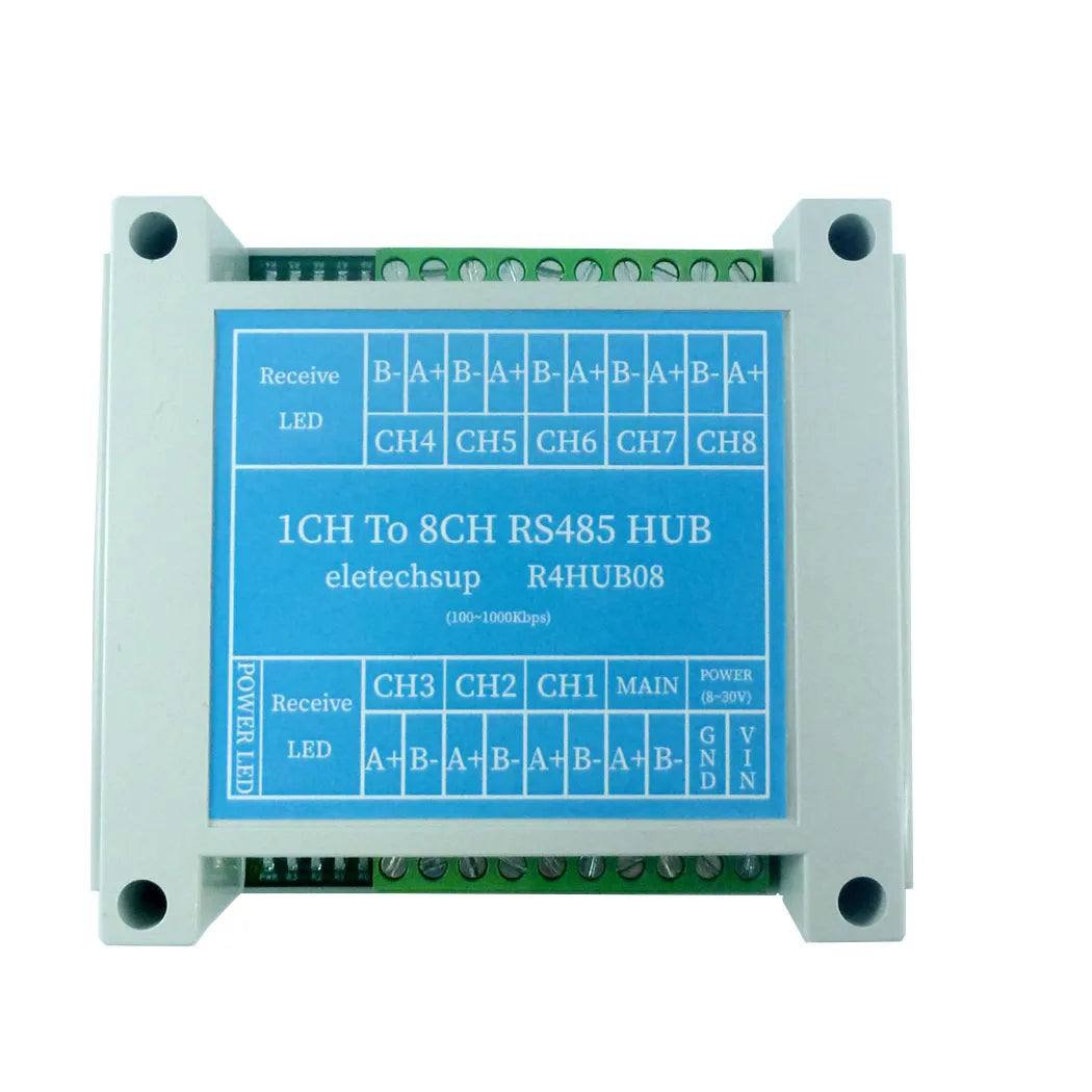 R4HUB08 8-Channel RS485 Hub – Industrial Signal Repeater for Modbus RTU TCP/IP MQTT HTTP Bus Communication Expansion