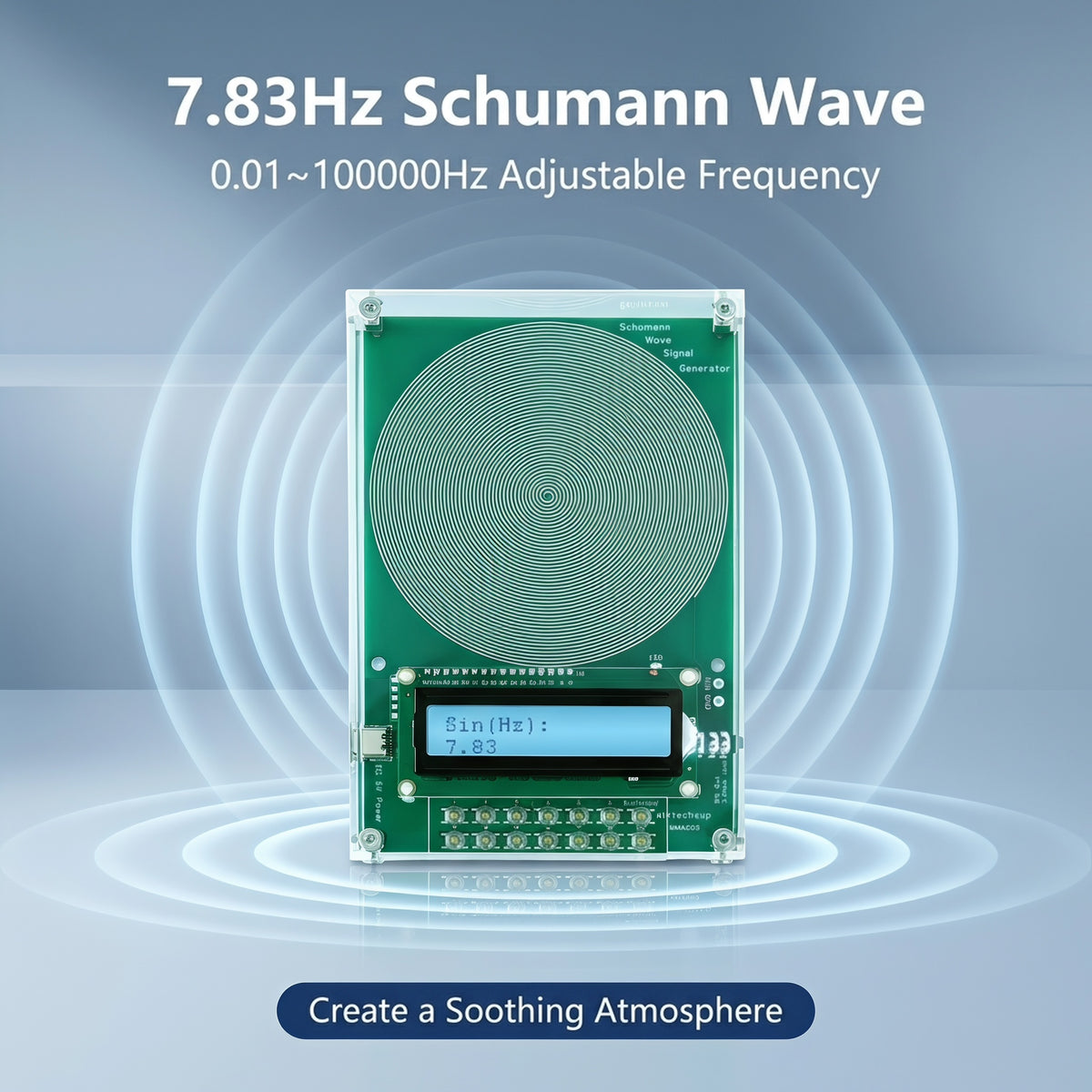 Adjustable 7.83 Hz Schumann Resonance Generator, 0.1 Hz–100 kHz Sine Wave Frequency Device with USB Power