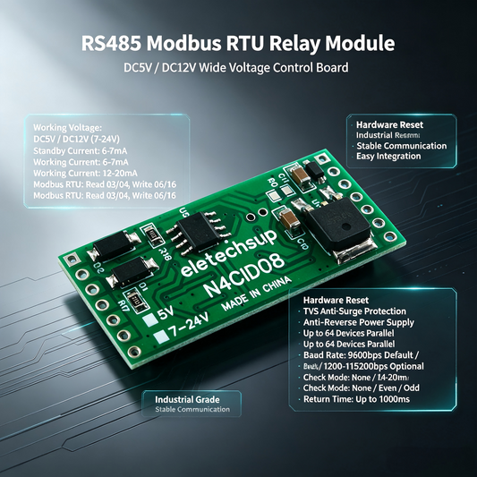 N4CID08 N4CIE16 N4CIF24 8-24 Channel Industrial Analog Input Module – Modbus RTU 4-20mA/0-20mA/0-5V/0-10V Current Voltage Data Collector for PLC Sensor Monitoring