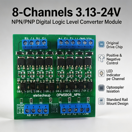 OPMSB08 8CH PWM Signal Amplifier Module – DC 3.3-24V 0-2kHz NPN/PNP Logic Level Shifter 5A High Current IO Booster for LED & Motor Control