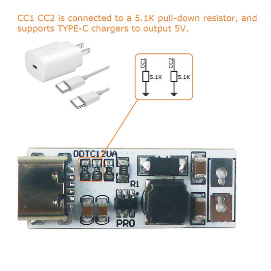 DDTC12UA Full Function Type-C PD/QC Boost Converter – USB 5V to 6V/9V/12V/15V/24V 9W DC-DC Step-Up Module for Arduino Smart Home Speaker