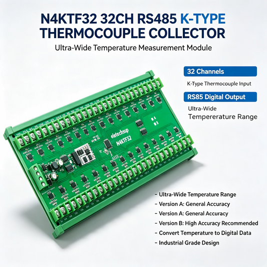 N4KTF32 32-Channel K-Type Thermocouple Temperature Module – MAX6675ISA+ 0-1024℃ RS485 Modbus Collector DC 7-25V for Industrial Monitoring