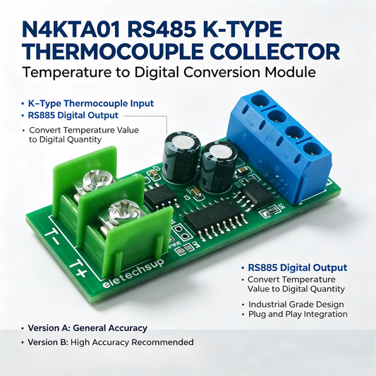 N4KTA01 K-Type Thermocouple to RS485 Converter – -200 to 1350°C Modbus RTU Digital Temperature Measurement Board for PLC Industrial Automation