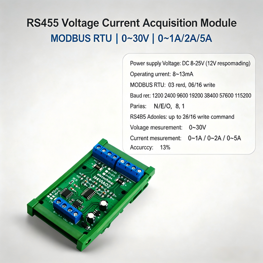 N4VIA02 Multifunctional RS485 Ammeter Voltmeter – 0-30V / 0-5A Modbus RTU DC Power Measurement Module for PLC SCADA Industrial Automation