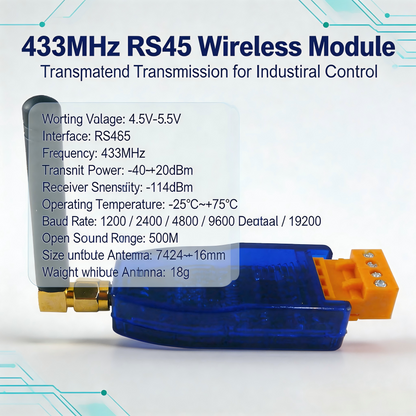 RT38B01 433-458MHz UHF Wireless RS485 Transceiver – 500m Long Range DTU Modbus RTU for PTZ Camera PLC Industrial Automation