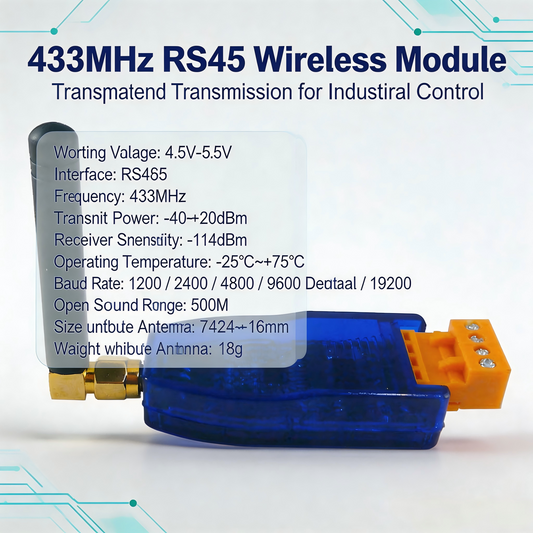 RT38B01 433-458MHz UHF Wireless RS485 Transceiver – 500m Long Range DTU Modbus RTU for PTZ Camera PLC Industrial Automation