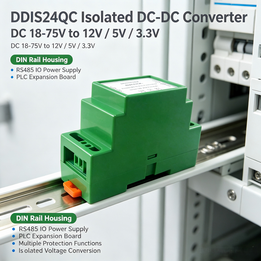 DDIS24QC 18-75V to 12V/5V/3.3V 3A Isolated DC-DC Converter – Industrial DIN Rail Power Supply with UVLO OCP OVP OTP Protection
