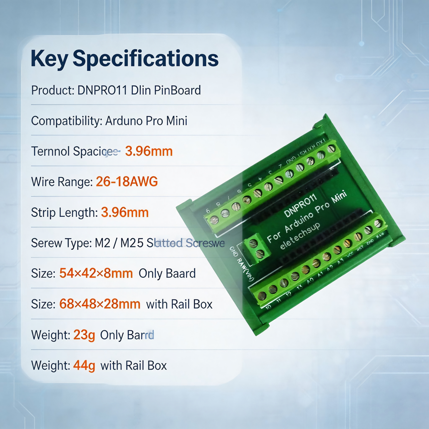 DNPRO11 DIN Rail Mount Screw Terminal Block Adapter for Arduino pro Mini Board Industrial Controllers 11 Positions