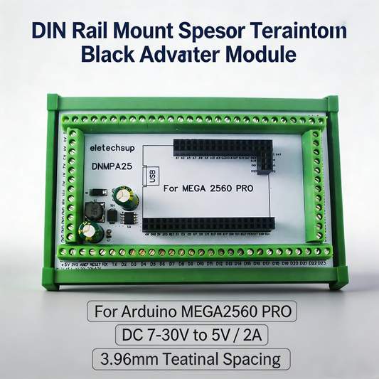 DNMPA25 DIN Rail Mount Screw Terminal Adapter – 12V/24V Expansion Board with 5V/2A DC-DC Converter for Arduino MEGA2560 Pro