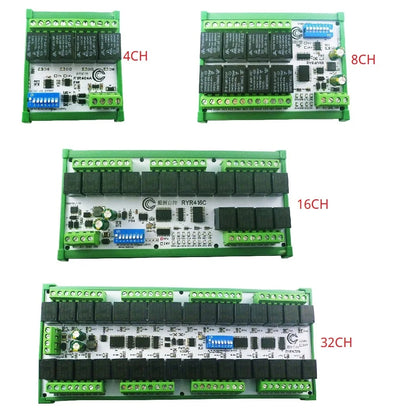 RYR432D 32CH 20A DIN Rail Relay Module – RS485 Modbus RTU with DIP Switch Setup for PLC Industrial Automation Smart Home