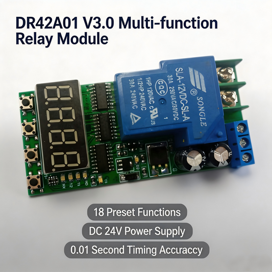 IO23C01 8CH 30A High Power Relay Module – DC24V Multifunction Timer Delay Switch for PLC Motor Pump LED Control & Equipment Test