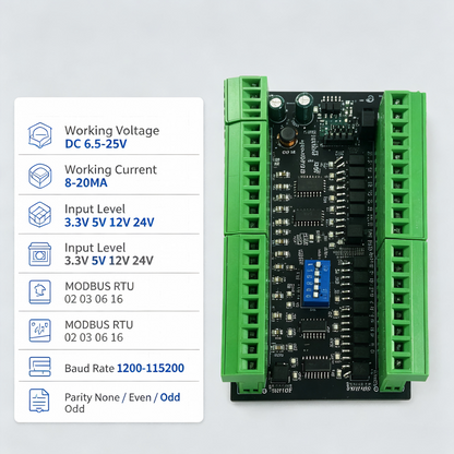 24DIA16/24DIB32/24DIC48 16-48CH Digital Input Module – NPN/PNP Switch PLC IO Expansion Board with 3000VDC Isolation RS485 Modbus RTU