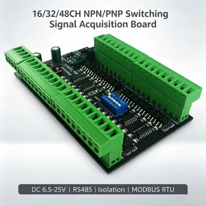 24DIA16/24DIB32/24DIC48 16-48CH Digital Input Module – NPN/PNP Switch PLC IO Expansion Board with 3000VDC Isolation RS485 Modbus RTU