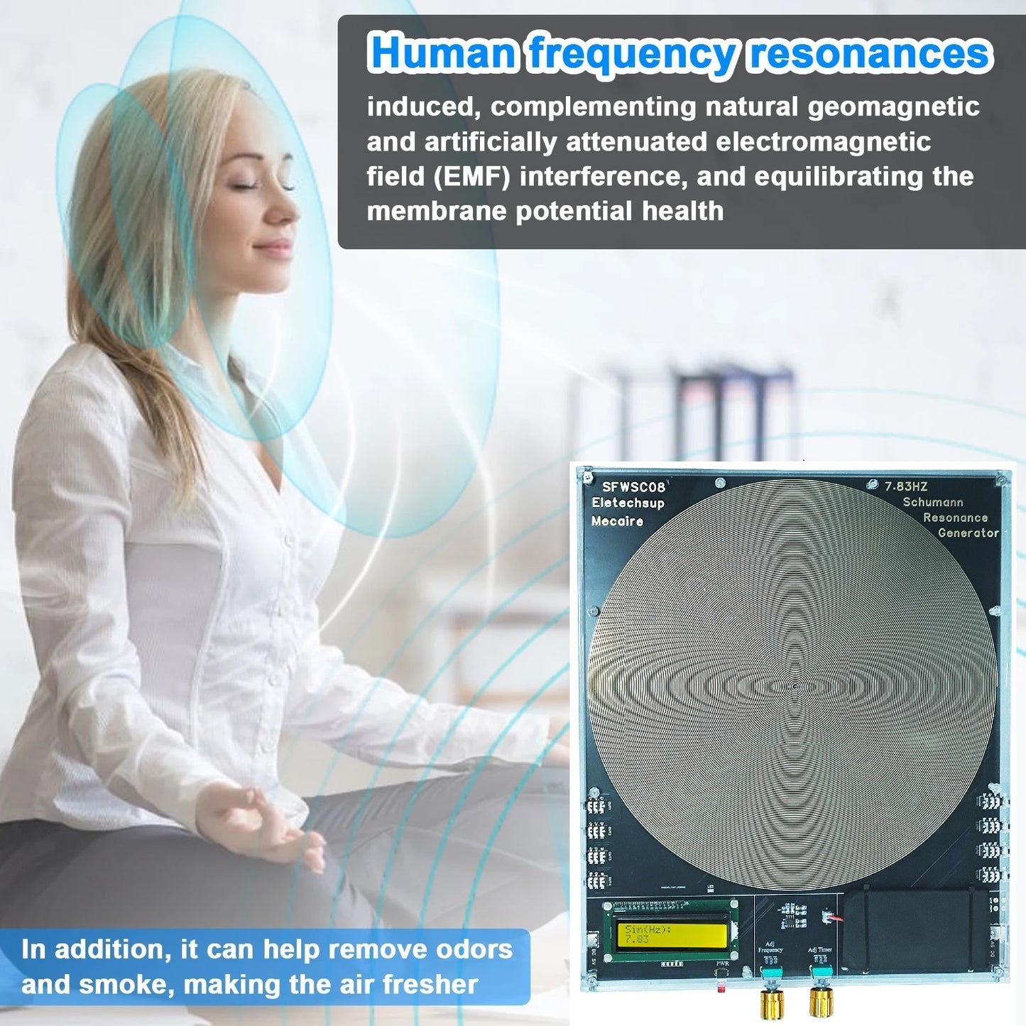 SFWSC08 8CH 250mm Schumann Resonance Generator – 25 Frequencies 7.83Hz Sleep Aid Device with 0.01-100000Hz Adjustable for Meditation Relaxation