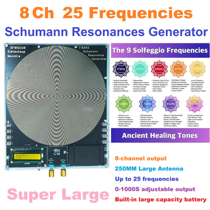 SFWSC08 8CH 250mm Schumann Resonance Generator – 25 Frequencies 7.83Hz Sleep Aid Device with 0.01-100000Hz Adjustable for Meditation Relaxation