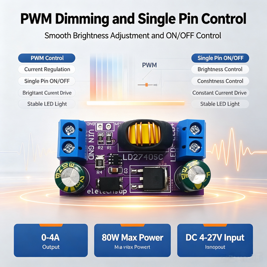 LD2740SC 80W High-Power LED Driver Module – DC 4-27V 1-4A Step-Down Constant Current Board with PWM Dimming for Solar Emergency Lights Automotive DRL