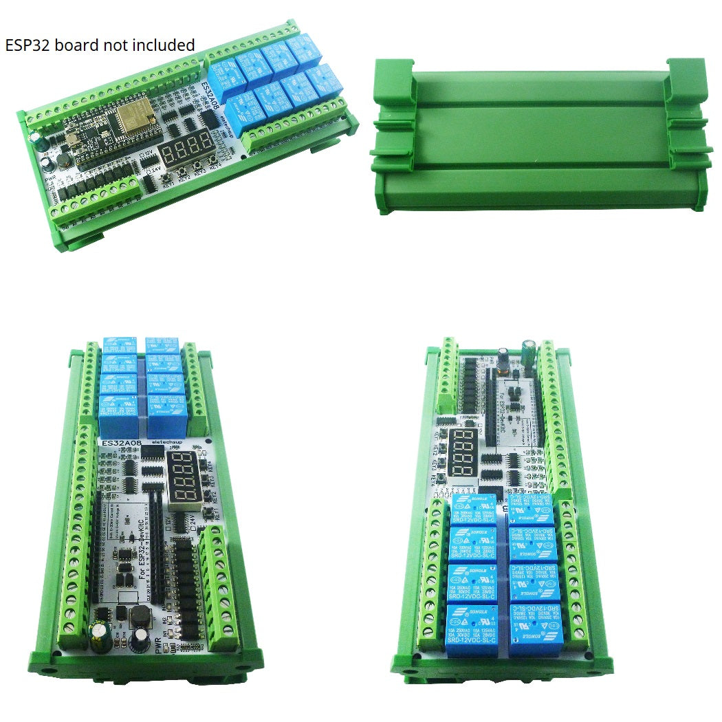 ES32A08 ESP32 Industrial IO Expansion Board – 8AI-8DI-8DO Relay Module with RS485 Modbus & WiFi for PLC Automation IoT DIY
