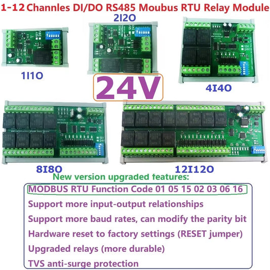 10IOA01 10IOA02 10IOA04 10IOA08 10IOA12 12CH Modbus RTU Relay Module – RS485 10A Digital Output Board with Opto-Isolated Inputs DIN Rail for PLC Industrial Automation
