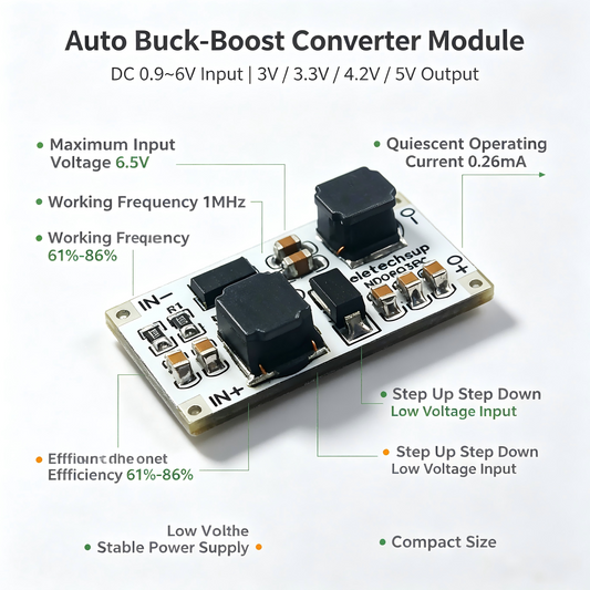 ND0603PC 2-in-1 Auto Buck-Boost Converter – 0.9-6V to 3V/3.3V/4.2V/5V Adjustable DC-DC Voltage Regulator for Li-ion LiFePO4 NiMH