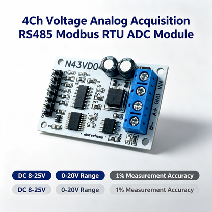N43VD04/N43IC04 4CH 4-20mA/0-10V Analog Input Module – RS485 Modbus RTU ADC Data Acquisition Board for PLC SCADA Industrial Automation