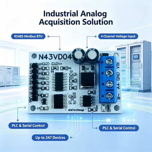 N43VD04/N43IC04 4CH 4-20mA/0-10V Analog Input Module – RS485 Modbus RTU ADC Data Acquisition Board for PLC SCADA Industrial Automation