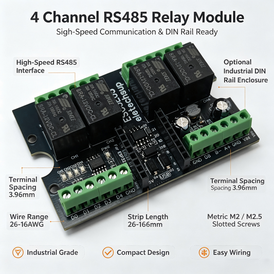 ESC3E05 RISC-V ESP32-C3 Development Board – 4CH Relay RS485 DIN Rail Module with Wi-Fi BLE for Industrial IoT Smart Home PLC