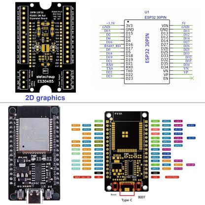 ES30485 ESP32 DIN Rail Expansion Board – 7-30V to 5V/3.3V Power Module with RS485 for WiFi Bluetooth IoT MQTT Smart Home DIY