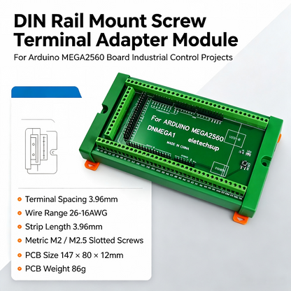 DNMEGA1 DIN Rail Mount Screw Terminal Adapter – 3.96mm Breakout Board for Arduino MEGA2560 R3 Industrial Control PLC Projects