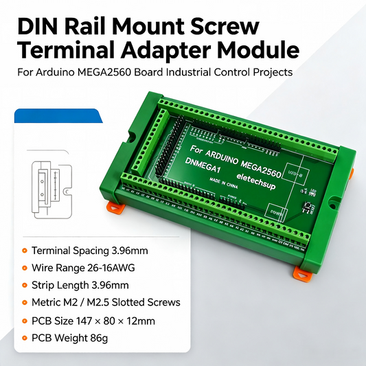 DNMEGA1 DIN Rail Mount Screw Terminal Adapter – 3.96mm Breakout Board for Arduino MEGA2560 R3 Industrial Control PLC Projects