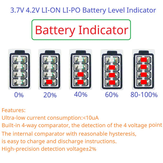 BTID42MA  Mini 1S Li-ion Battery Power Indicator Module – 3.7V/4.2V LED Voltage Display for 18650 26650 4680 Charge Discharge Monitor