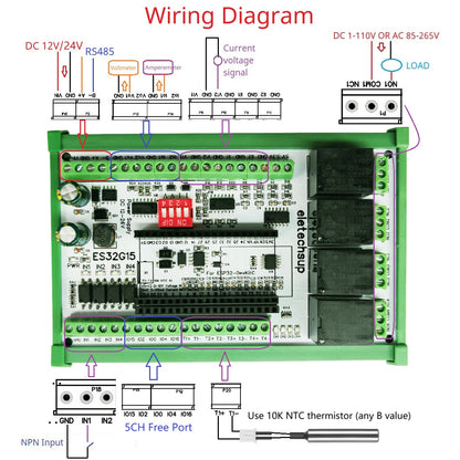 ES32G15 WiFi RS485 Remote I/O Control Baseboard for ESP32-DevKitC with NTC, AI/AO and DI/DO for Arduino and PLC Automation