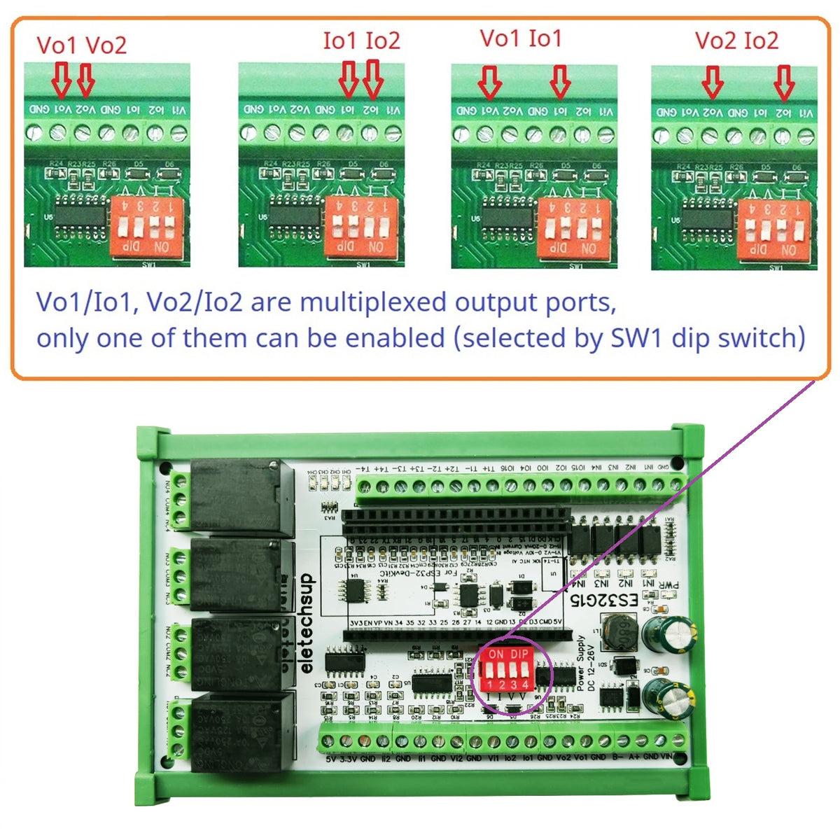 ES32G15 WiFi RS485 Remote I/O Control Baseboard for ESP32-DevKitC with NTC, AI/AO and DI/DO for Arduino and PLC Automation