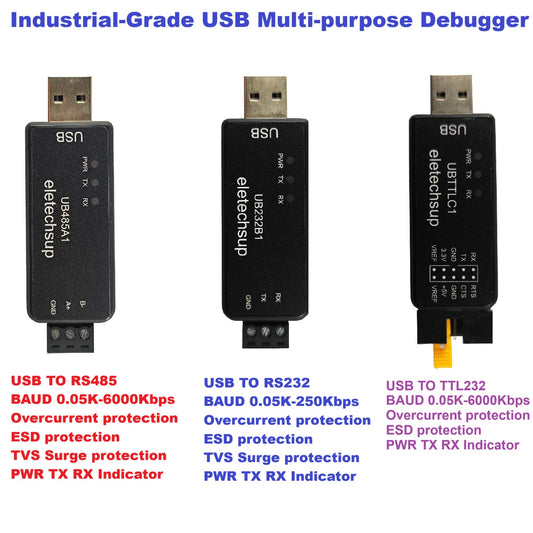 UB232B1 UB485A1 UBTTLC1 CH343 High-Speed USB to RS232, RS485 or TTL Serial Converter Debug Adapter for Arduino, Raspberry Pi and ESP32