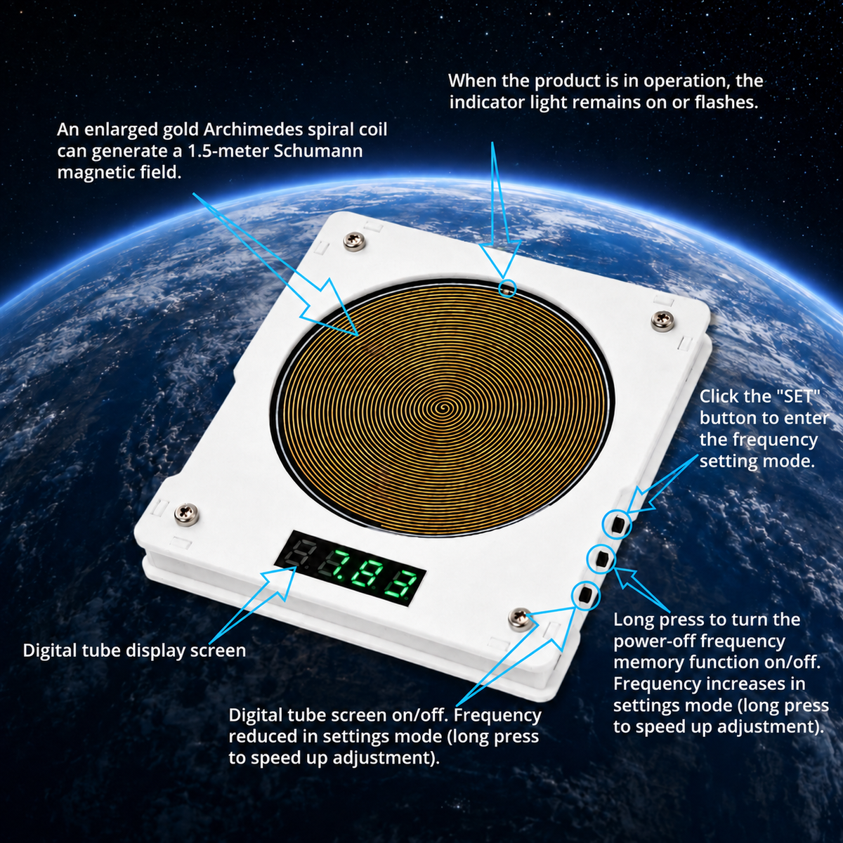 SA-Y10 Adjustable 7.83 Hz Schumann Resonance Generator, 0.01 Hz–100 kHz, USB-C Powered with Magnetic Field Detector