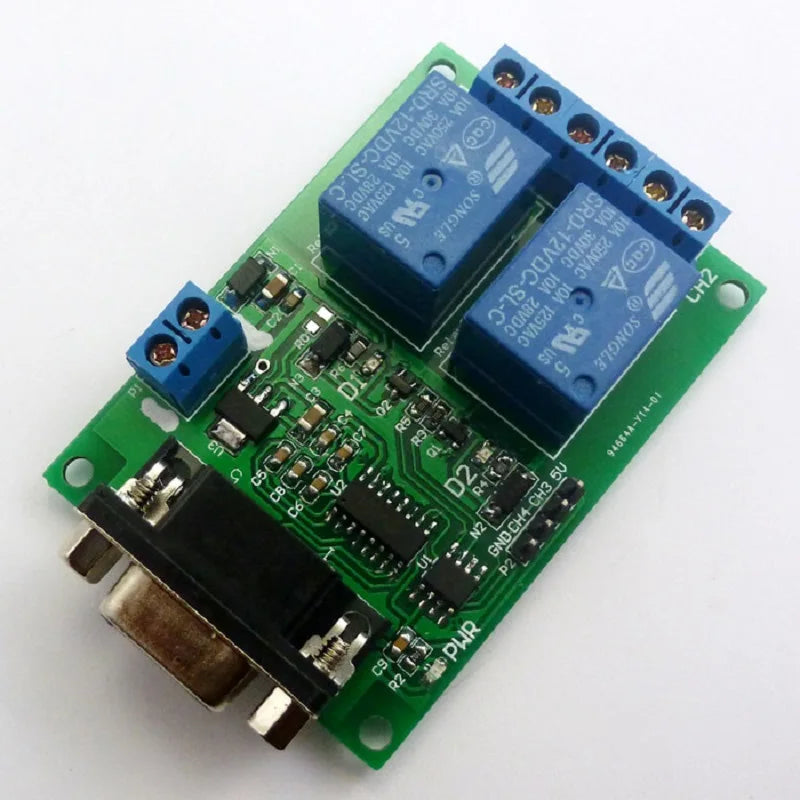 TB351 YC065 4CH RS232 Relay Module – DC 12V Serial Port Controller Board with DB9 Interface 10A Output for PC PLC Smart Home