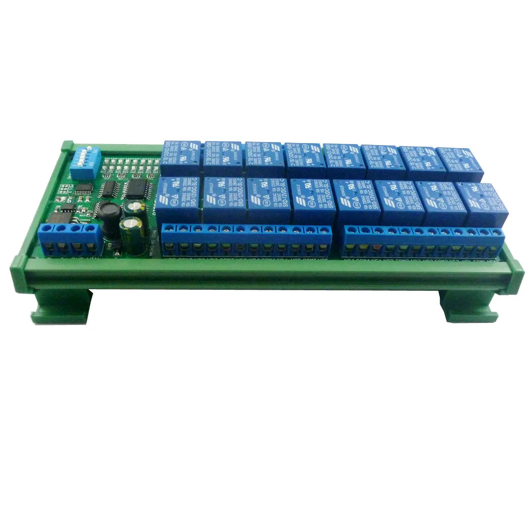 R4D3B16 16CH 10A DIN Rail Relay Module – RS485 Modbus RTU PLC Expansion Board with 6 Control Modes for Industrial Automation