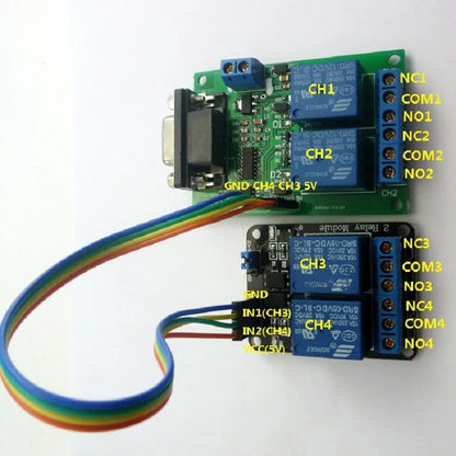 TB351 YC065 4CH RS232 Relay Module – DC 12V Serial Port Controller Board with DB9 Interface 10A Output for PC PLC Smart Home