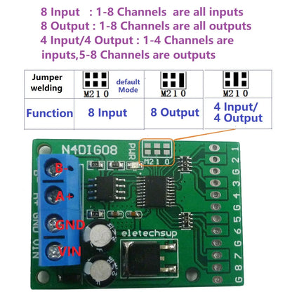 N4DIG08 8CH Modbus RTU Controller Module – UART/RS485 PLC Expansion Board with Digital I/O for Arduino UNO MEGA NANO STM32 AVR PIC