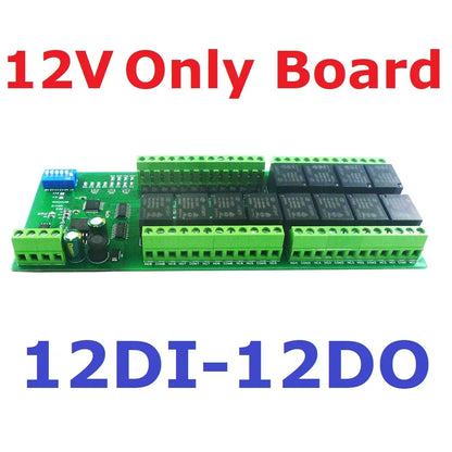 12CH Modbus RTU Relay Module – RS485 10A Digital Output Board with Opto-Isolated Inputs DIN Rail for PLC Industrial Automation