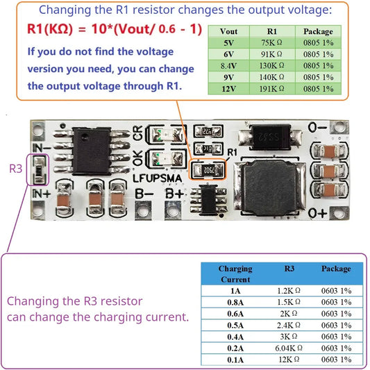 LFUPSMA 2-in-1 LiFePO4 UPS Module – 3.2V to 5V/9V/12V Boost Converter with Battery Charger for Arduino ESP32 ESP8266 WiFi IoT