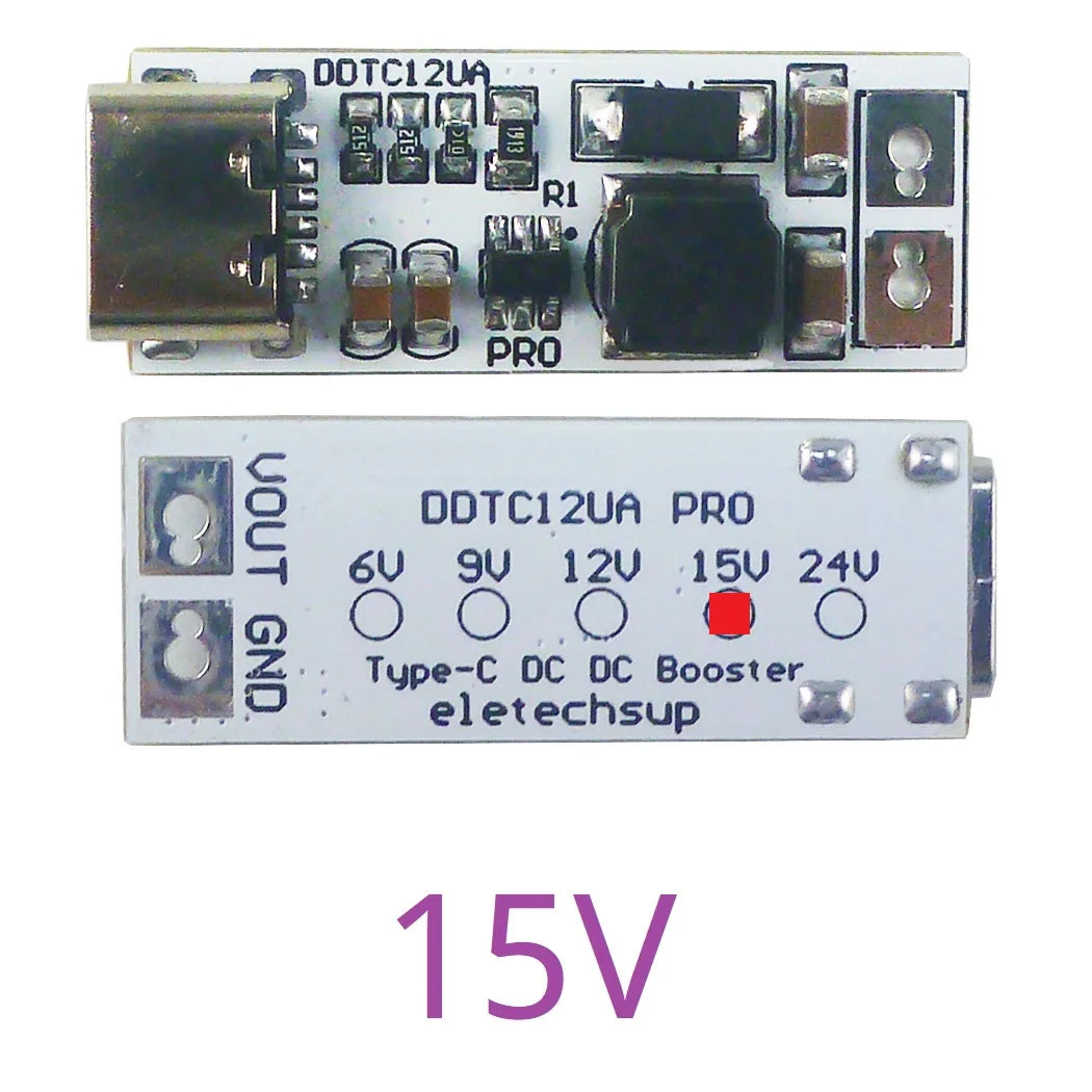 Full Function Type-C PD/QC Boost Converter – USB 5V to 6V/9V/12V/15V/24V 9W DC-DC Step-Up Module for Arduino Smart Home Speaker
