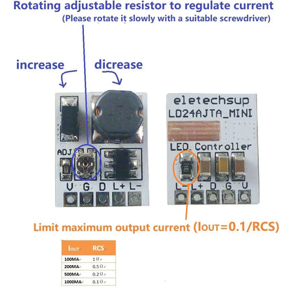 LD24AJTA_MINI 22W LED Driver Module – 6-25V 910mA Adjustable Constant Current Step-Down Converter with 5000:1 PWM Dimming for Arduino