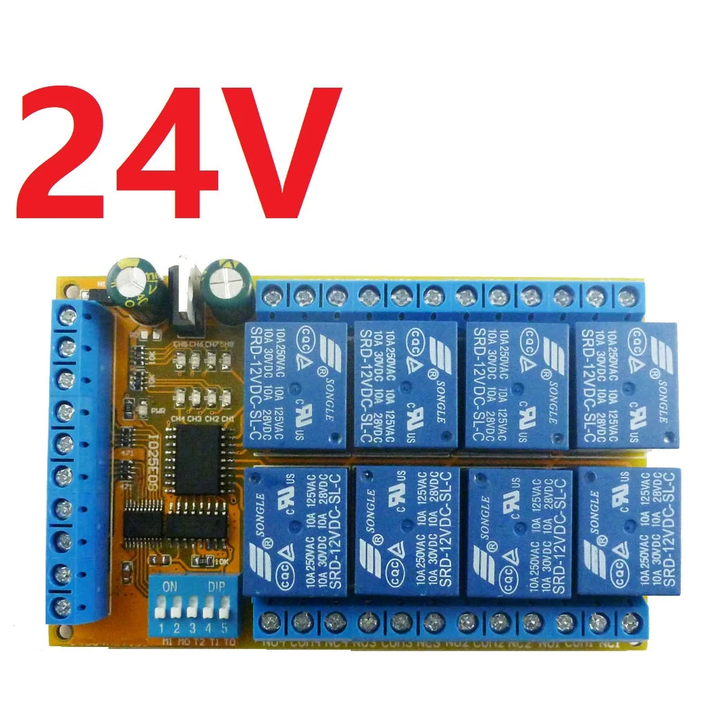 IO25E08 8CH Multifunction Relay Module – DC 5V/12V/24V Power Conditioner Sequencer with Interlock Latch Self-locking Momentary Modes