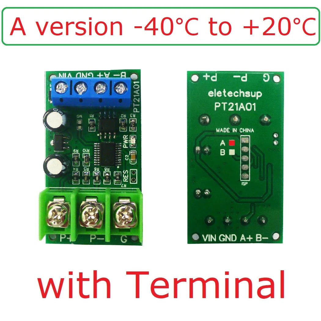 PT22B01 RS485 PT100 RTD Temperature Module – -40~500°C 1-Channel Modbus RTU Sensor Board for PLC SCADA Industrial Automation