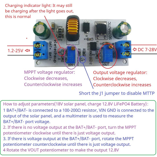 SD29AJTC 80W MPPT Solar Charge Controller – 7-28V Buck Charger for 1-6S Li-ion LiFePO4 Lithium Titanate Battery 1.2-25V Output