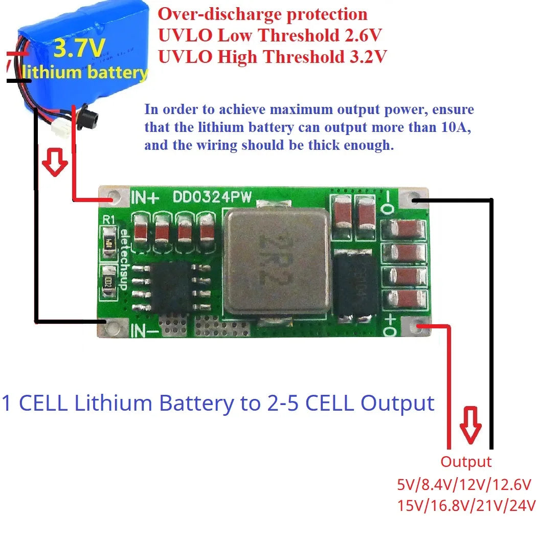 DD0324PW 8A 100W DC-DC Boost Converter – 2.7-5.5V to 8.4V/12.6V/16.8V/21V/24V Step-Up Voltage Regulator for 2-5S Li-ion Battery